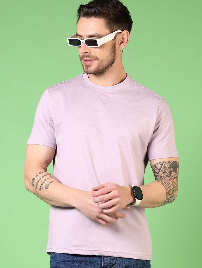 men solid round neck regular fit t-shirt