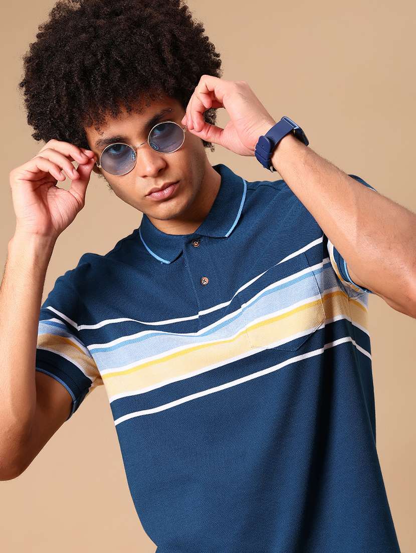 men striped short sleeve regular fit polo t-shirt