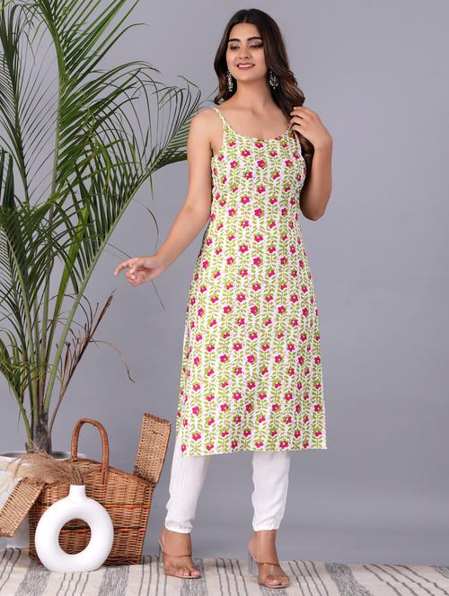 women floral printed sleeveless straight kurta - 21966645 - Standard Image - 0