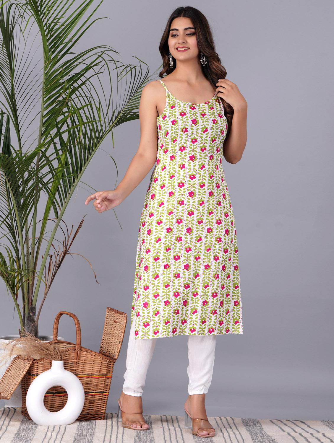 women floral printed sleeveless straight kurta - 21966645 - Zoom Image - 0