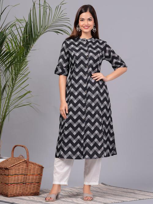 women chevron printed mandarin neck a-line kurta  - 21966646 -  Standard Image - 0