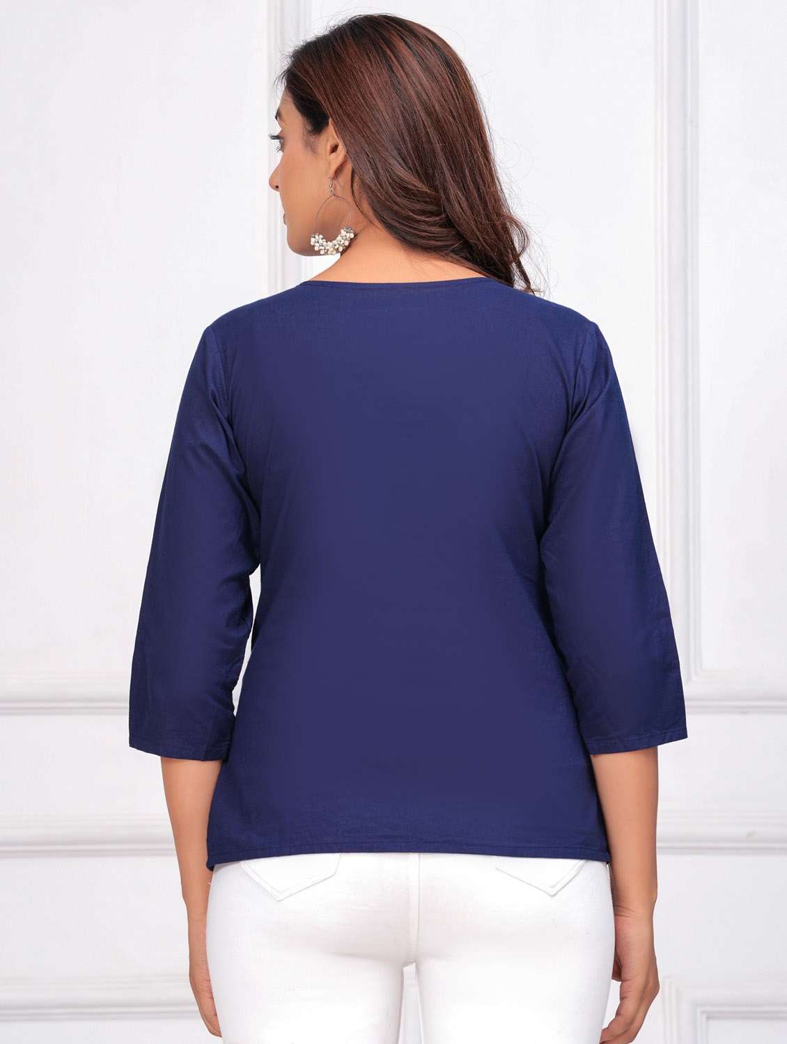 women three quarter sleeve straight kurti - 21966661 - Standard Image - 2