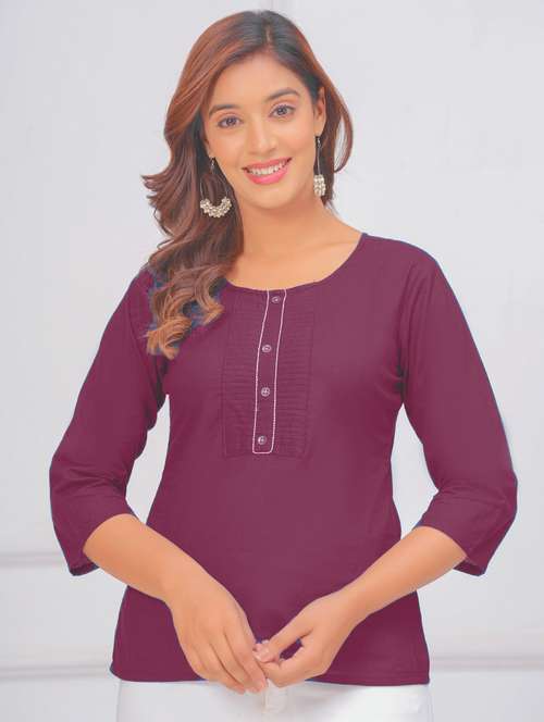 women three quarter sleeve straight kurti - 21966663 - Standard Image - 0