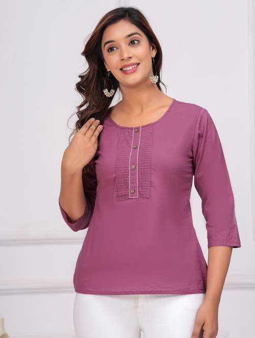 women three quarter sleeve straight kurti - 21966667 - Standard Image - 0