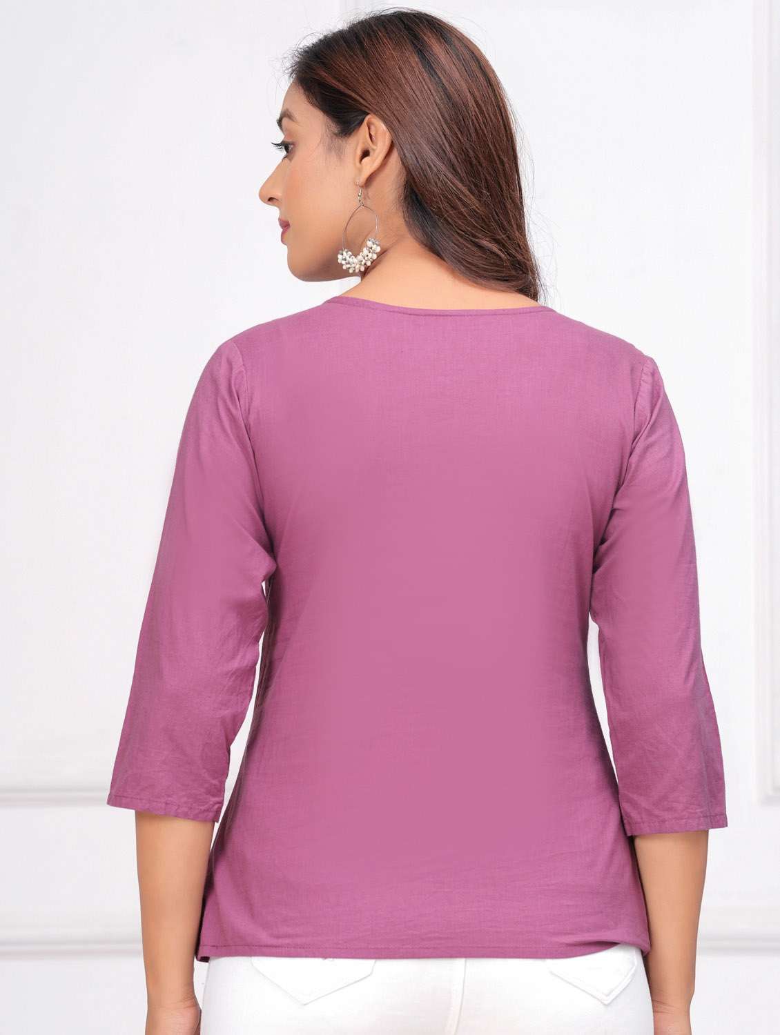 women three quarter sleeve straight kurti - 21966667 - Standard Image - 2