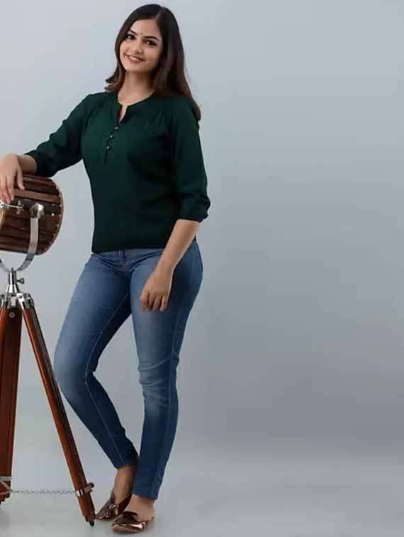 women solid three quarter sleeve ethnic top - 21966674 - Standard Image - 2