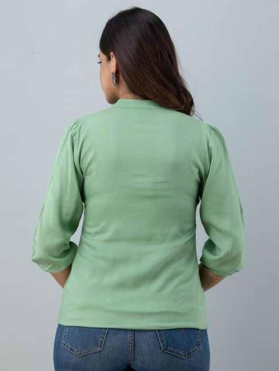 women solid three quarter sleeve ethnic top - 21966682 - Standard Image - 2