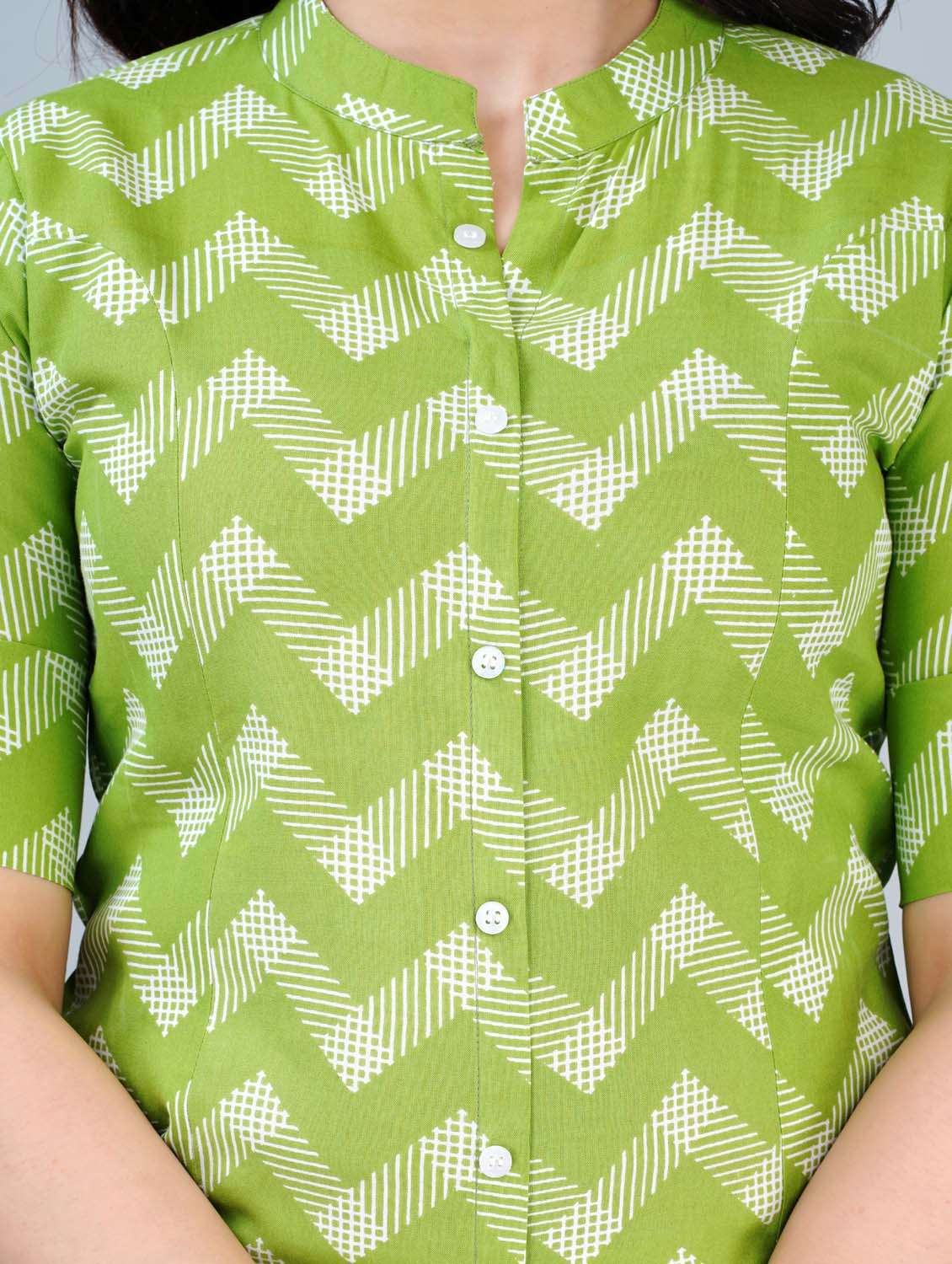 women chevron printed roll up sleeve ethnic top - 21966685 -  Standard Image - 2