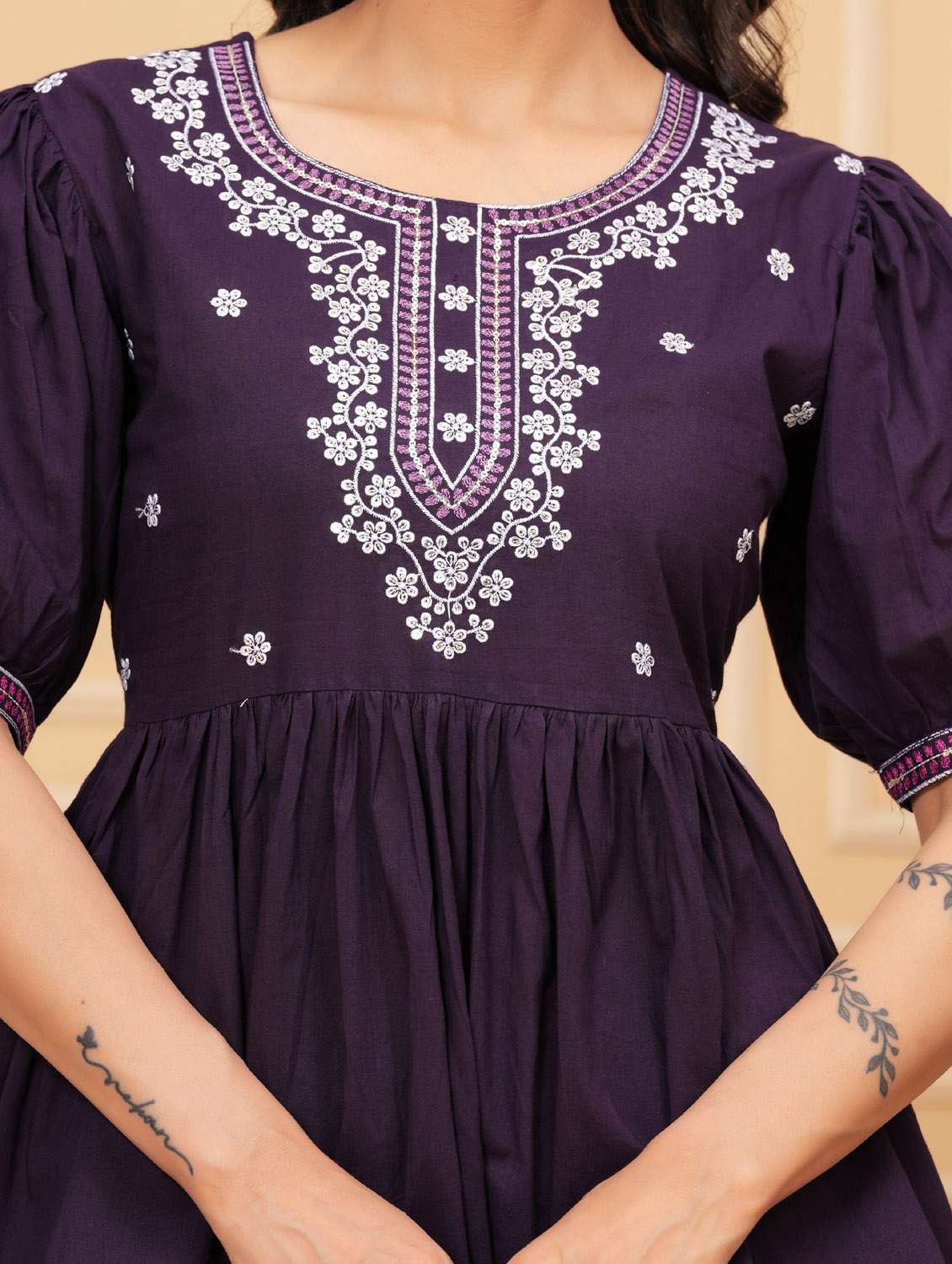 women embroidered puff sleeve ethnic top - 21966687 -  Standard Image - 2