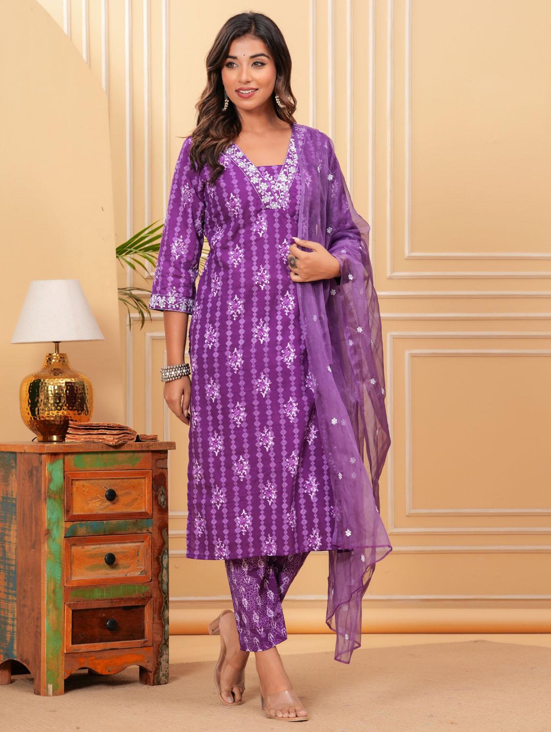 women three quarter sleeve kurta pant with dupatta set - 21966710 - Standard Image - 2