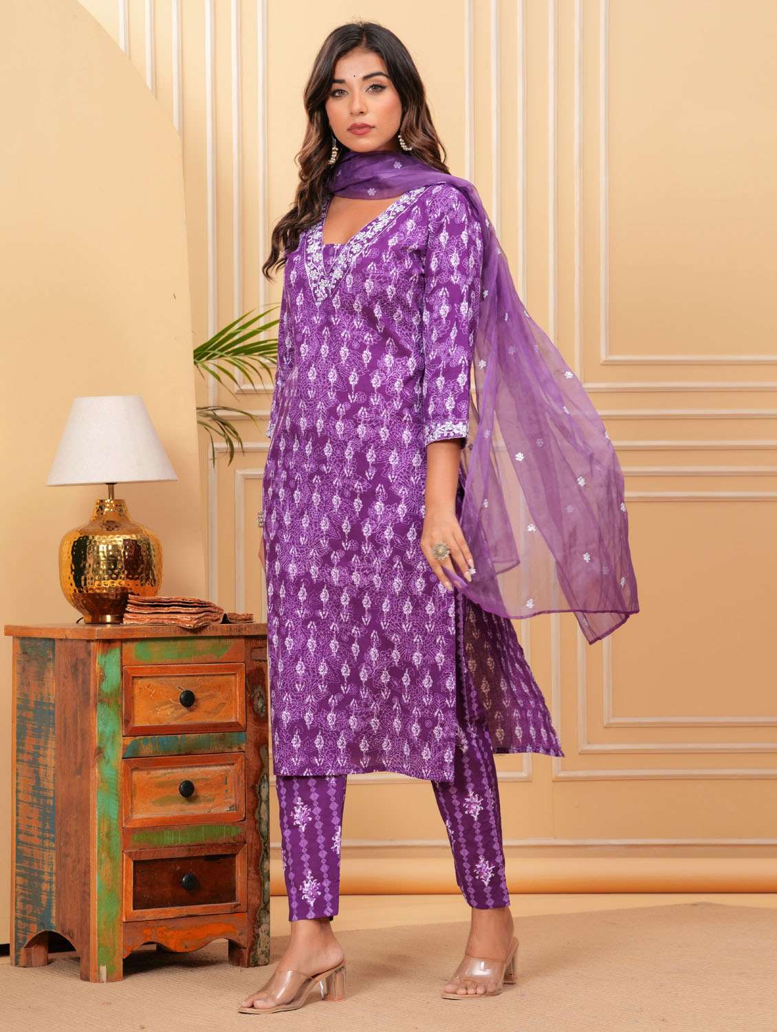 women three quarter sleeve kurta pant with dupatta set - 21966711 - Standard Image - 2