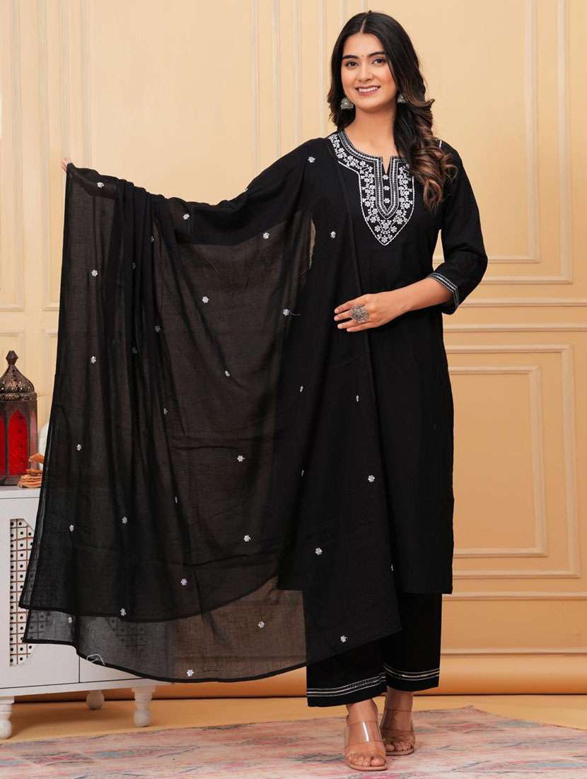 women three quarter sleeve kurta pant with dupatta set - 21966712 - Zoom Image - 0