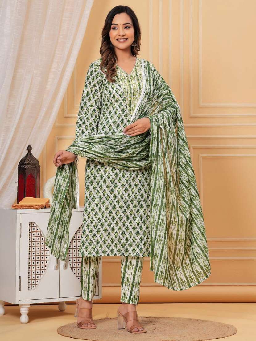 women three quarter sleeve kurta pant with dupatta set