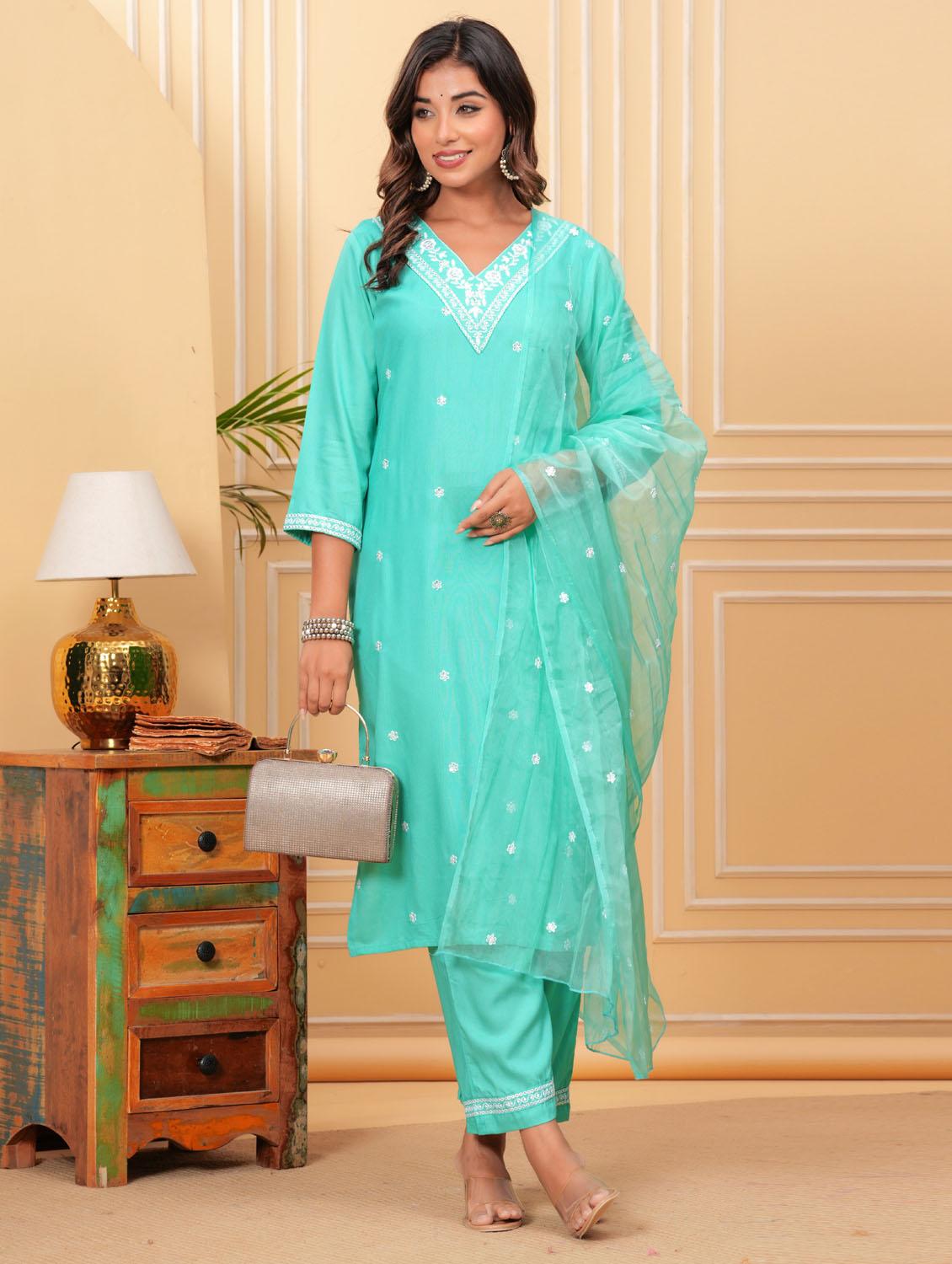 women three quarter sleeve kurta pant with dupatta set - 21966758 - Standard Image - 2