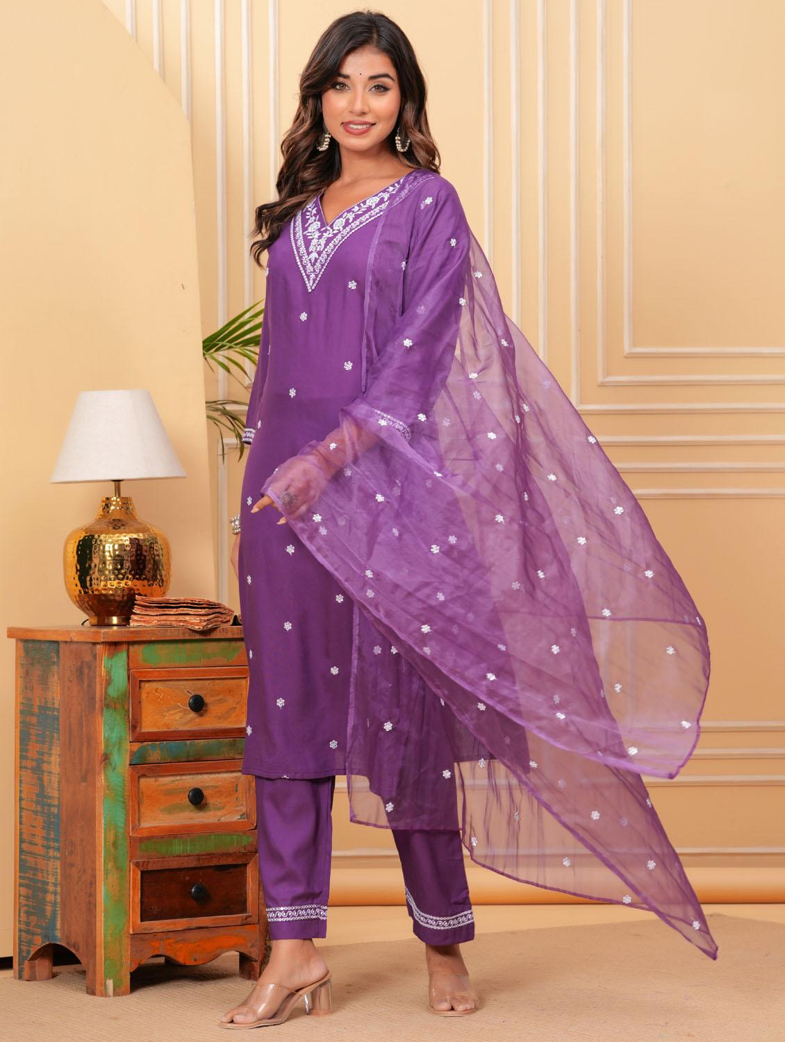 women three quarter sleeve kurta pant with dupatta set - 21966759 - Standard Image - 2