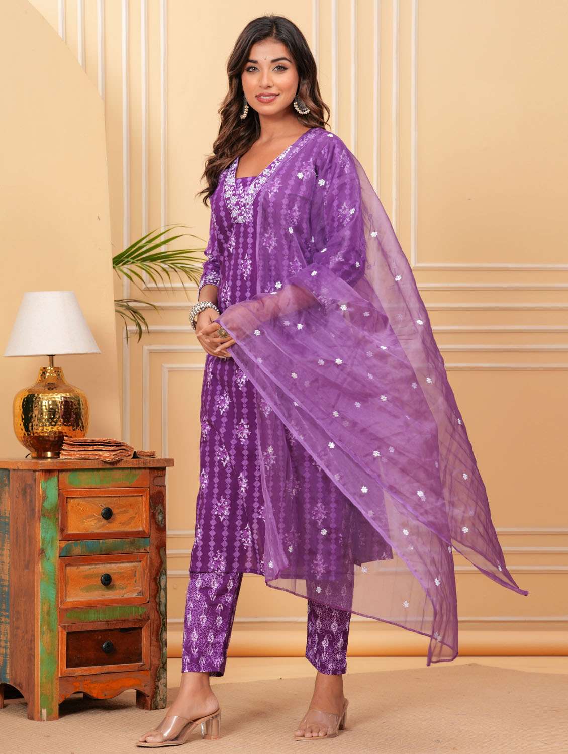 women three quarter sleeve kurta pant with dupatta set - 21966760 - Standard Image - 2