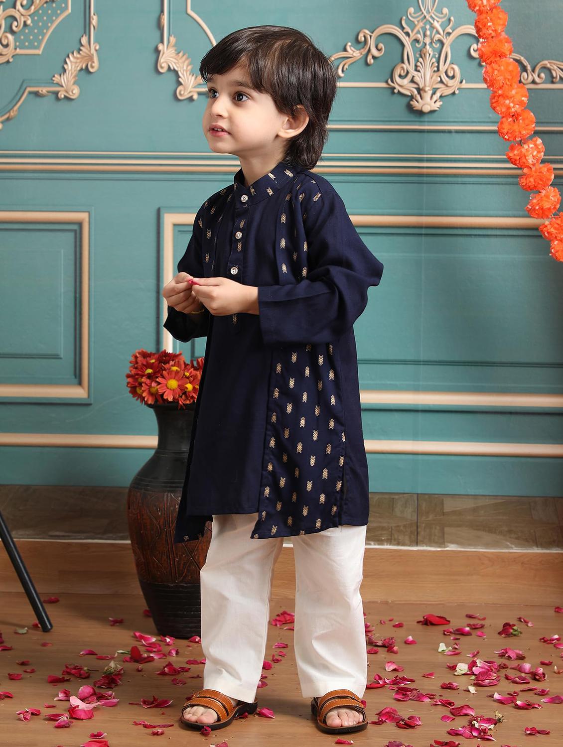 boys printed long sleeve kurta and pyjama set - 21966780 - Standard Image - 2