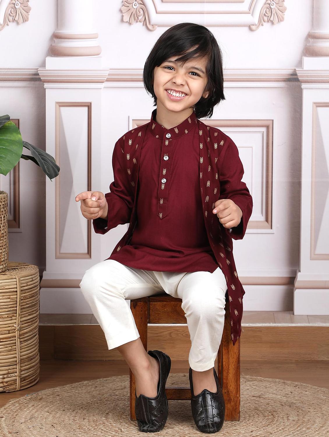 boys printed long sleeve kurta and pyjama set