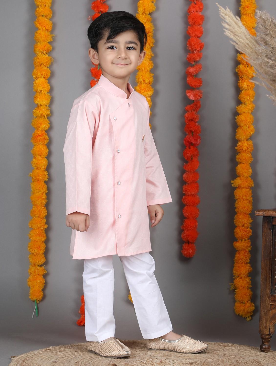 boys solid long sleeve kurta and pyjama set - 21966786 - Standard Image - 2