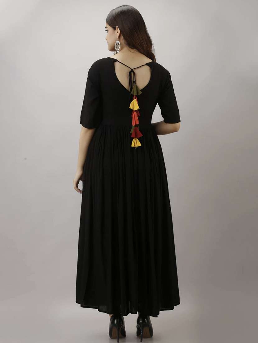 women black solid elbow sleeve anarkali ethnic dress - 21966806 -  Standard Image - 2