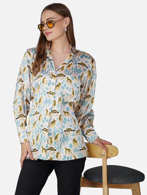 women printed collared long sleeve shirt - 21966835 - Standard Image - 0