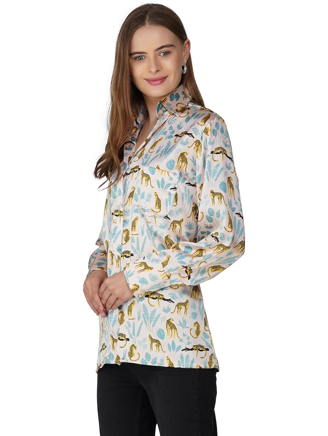 women printed collared long sleeve shirt - 21966835 - Standard Image - 2