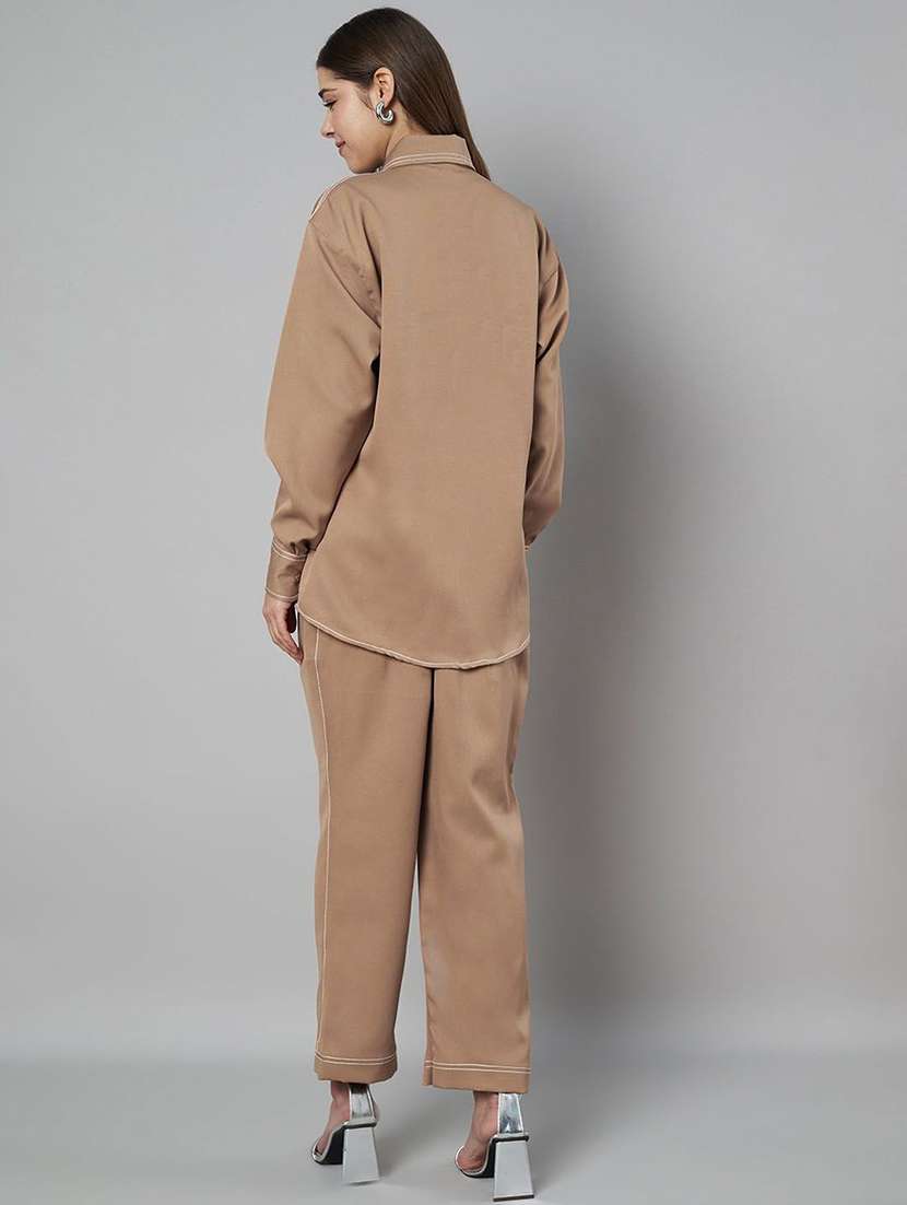 women solid shirt and trouser co-ord set - 21966838 -  Standard Image - 2