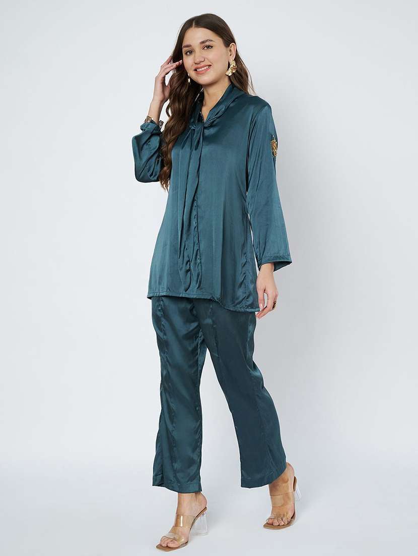 women soolid top and trouser co-ord set - 21966844 -  Standard Image - 2