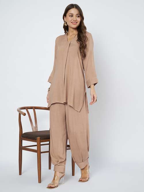 women beige solid long sleeve ethnic co-ord set - 21966853 -  Standard Image - 0