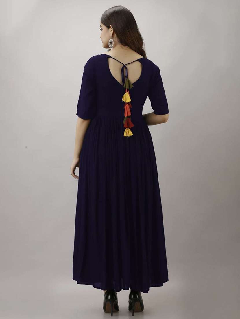 women solid round neck fit and flared maxi dress - 21966858 -  Standard Image - 2