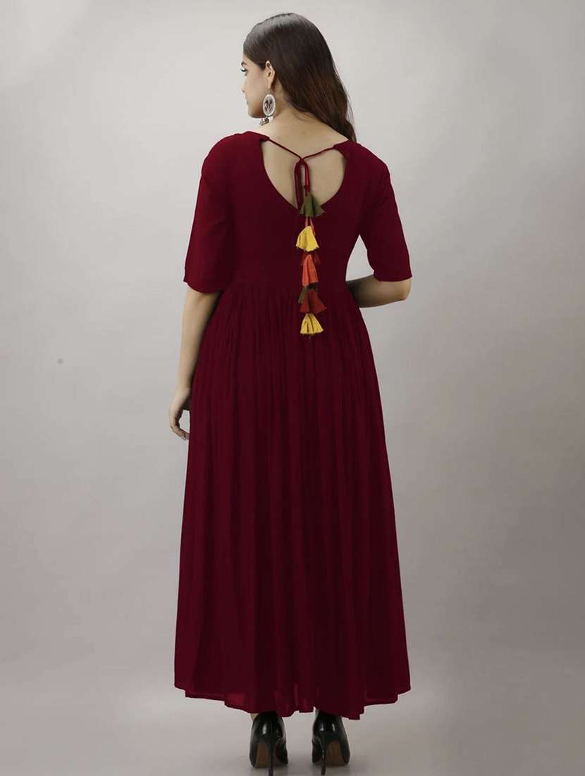 women solid round neck fit and flared maxi dress - 21966860 -  Standard Image - 2