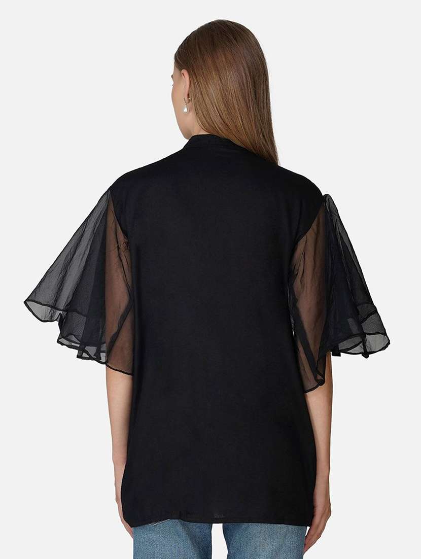 women black solid flared sleeve high low top - 21966863 -  Standard Image - 2