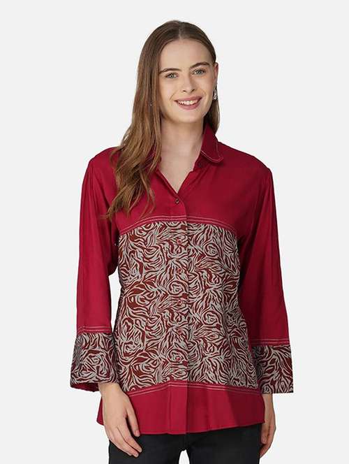 women prpinted collared long sleeve regular shirt