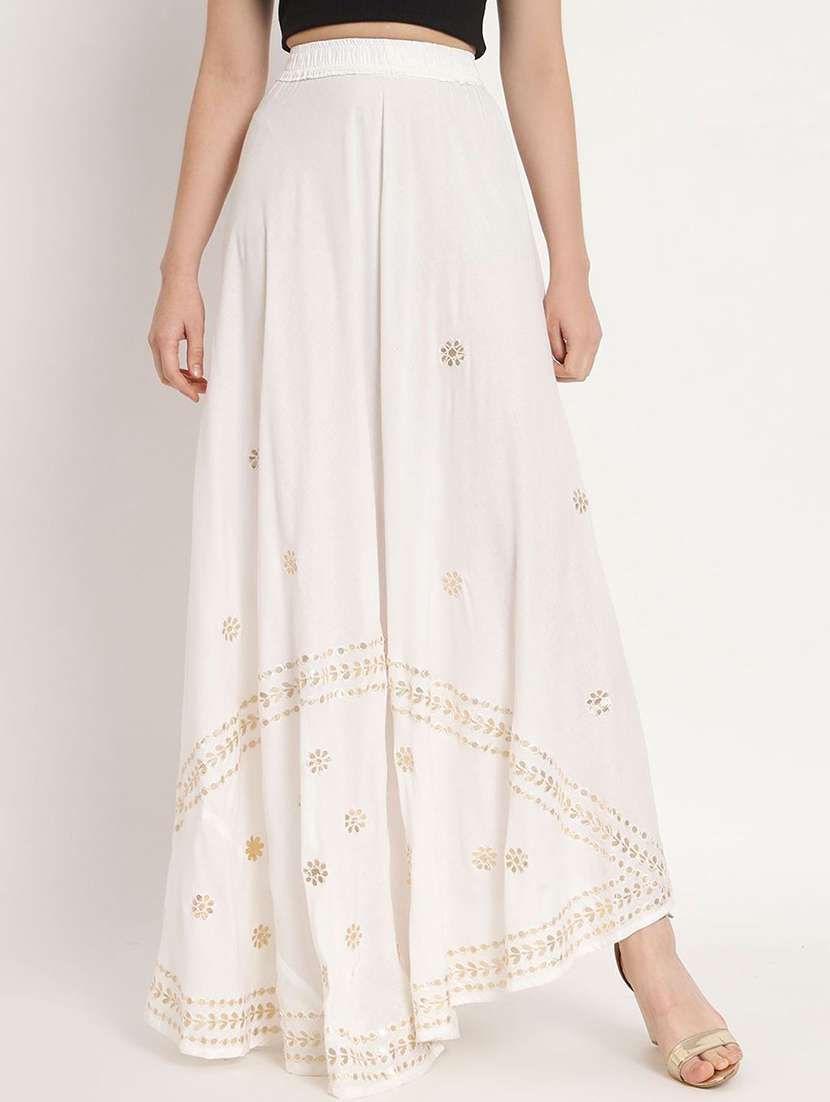 women mirror work mid rise flared maxi skirt
