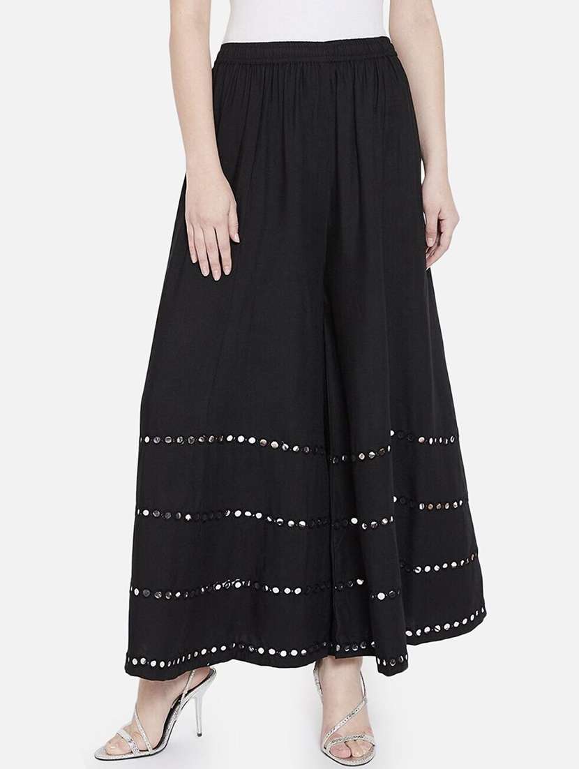 women mirror work mid rise flared maxi skirt