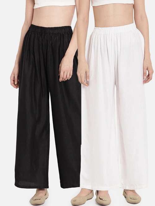 women pack of 2 solid flared palazzo - 21966944 -  Standard Image - 0