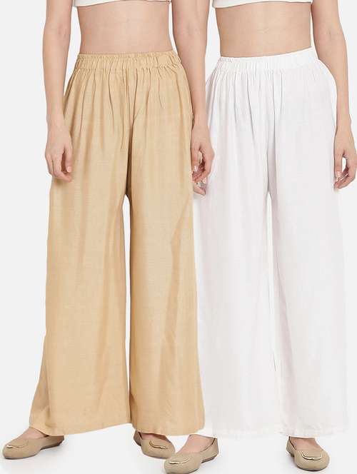 women pack of 2 solid flared palazzo - 21966945 - Standard Image - 0