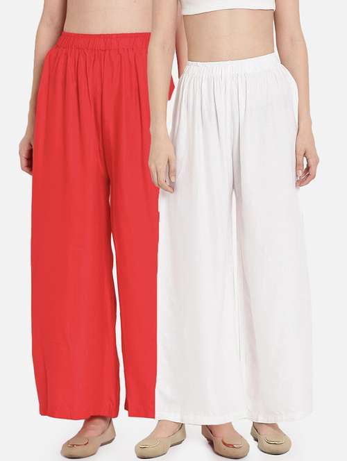 women pack of 2 solid flared palazzo
