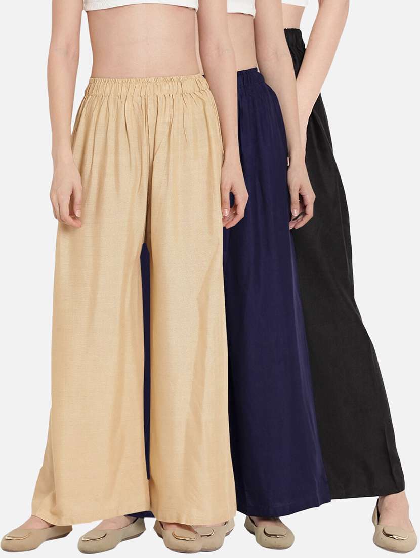 women pack of 2 solid flared palazzo