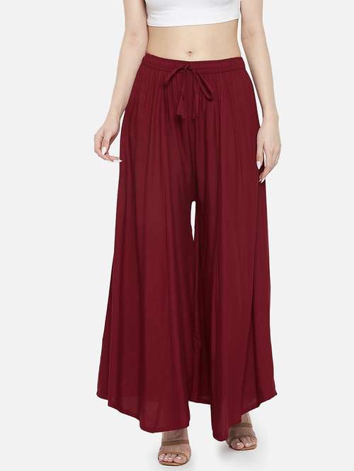 women solid high rise flared palazzo - 21966966 -  Standard Image - 0