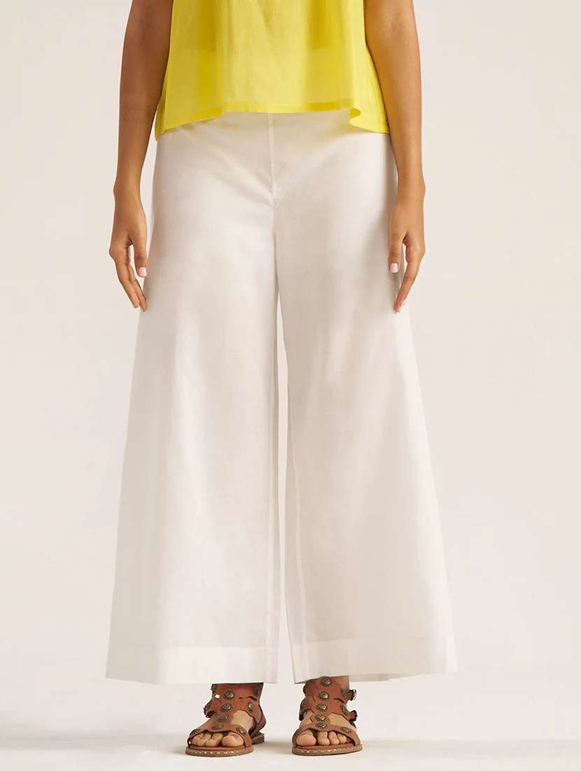 women solid high rise flared palazzo
