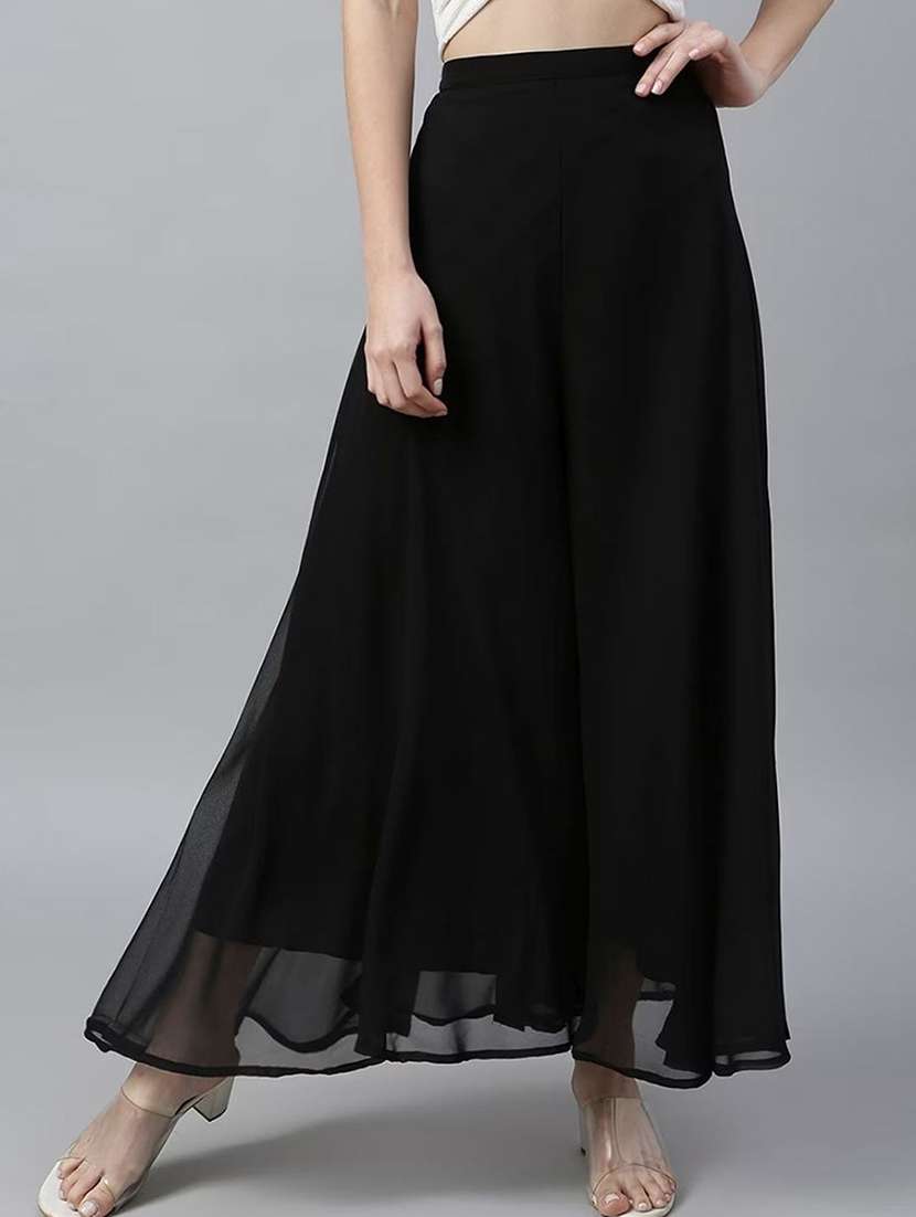 women solid high rise flared palazzo