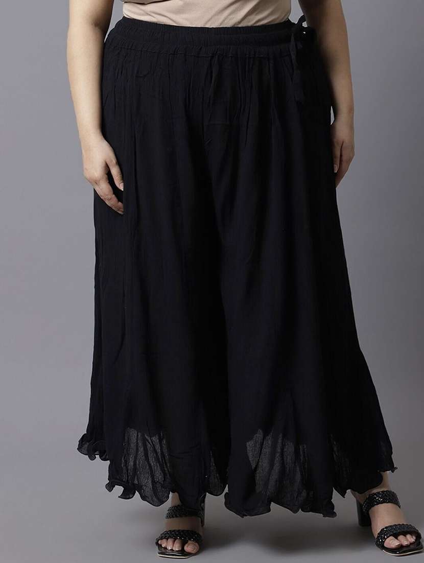 women plus size solid mid rise flared palazzo - 21966997 -  Zoom Image - 0