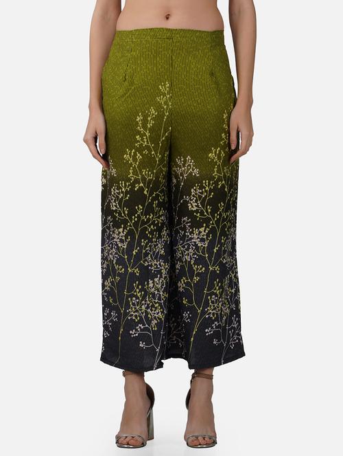 women green printed mid rise straight palazzo - 21967008 - Standard Image - 0