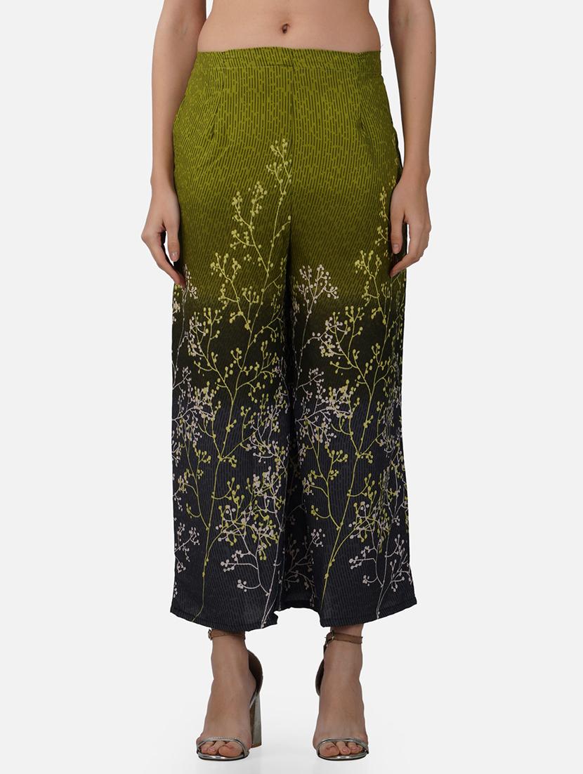 women green printed mid rise straight palazzo - 21967008 - Zoom Image - 0