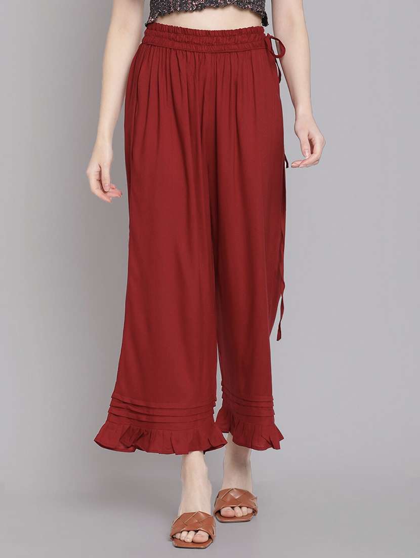 women solid mid rise straight palazzo