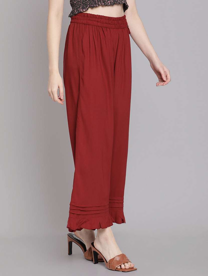 women solid mid rise straight palazzo - 21967014 - Standard Image - 2