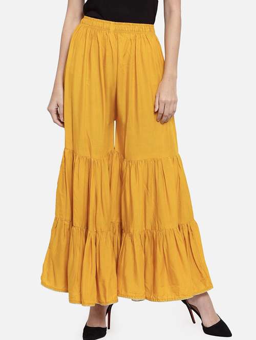 women yellow solid mid rise sharara
