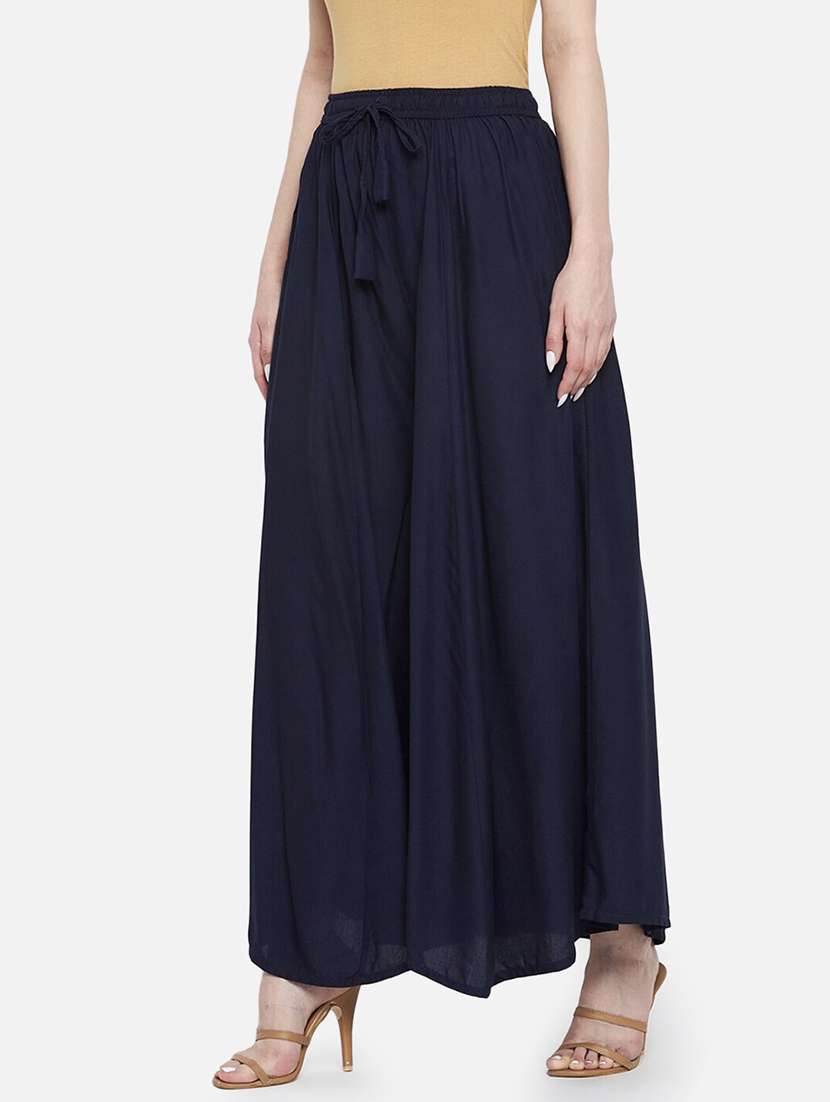 women solid mid rise flared palazzo - 21967025 -  Standard Image - 2