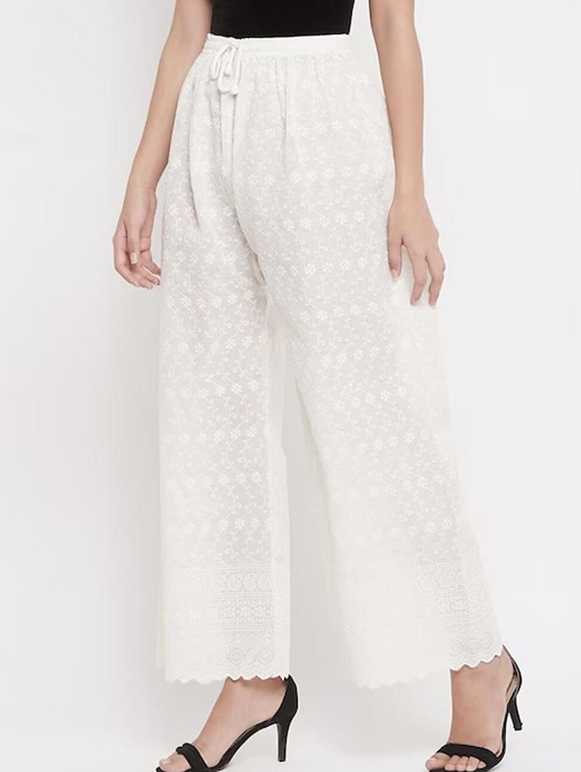 women embroidered mid rise flared palazzo - 21967053 - Standard Image - 2